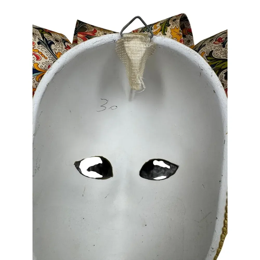 Vintage Ceramic Venetian Jester Mask Italian Style Floral Gold Wall Decor